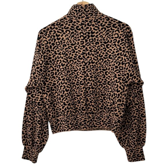 Marled Cheetah Crop Jacket Brown Animal Print Snap Button Moto Stretch Shacket - Picture 4 of 9